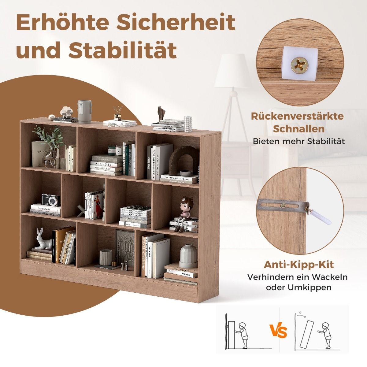 Bücherregal Mit 10 Fächern Standregal Mit 3 Ebenen Würfelregal Büroregal 140 X 24 X 104 Cm Natur/Weiß