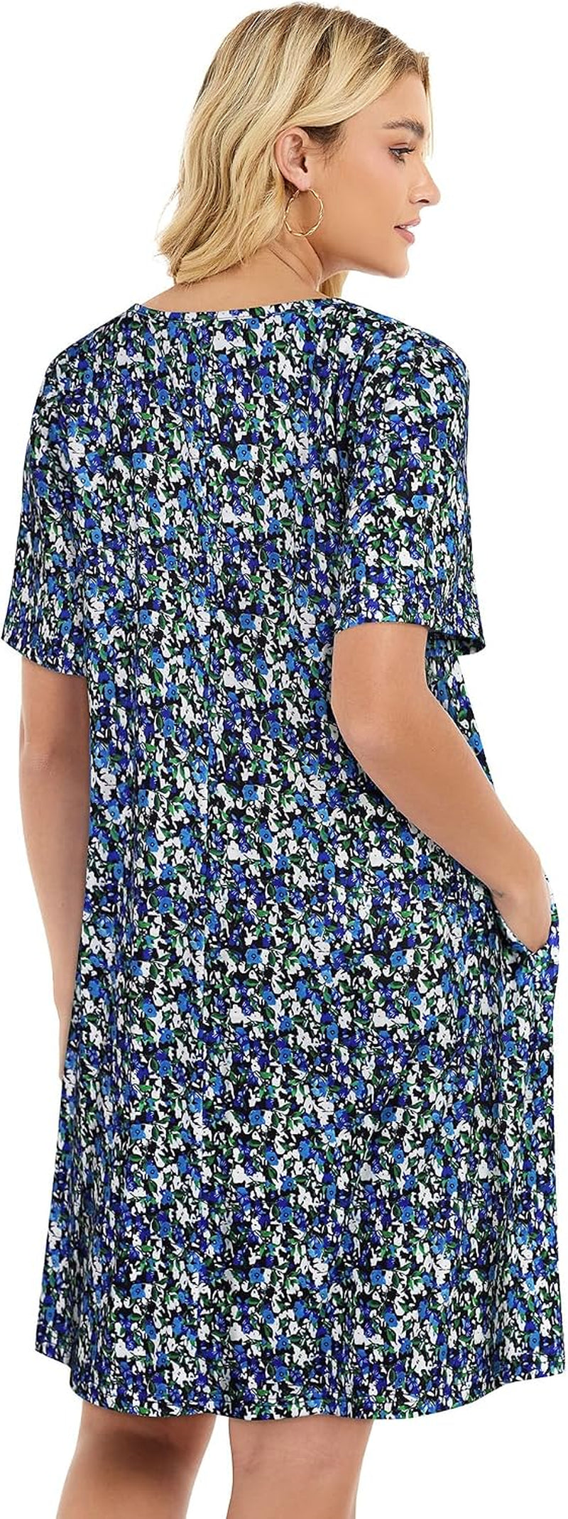 Sommerkleid Damen Kurzarm Rundhals Tshirt Kleid Front Plissee Freizeitkleid Mit Taschen