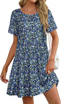 Sommerkleid Damen Kurzarm Rundhals Tshirt Kleid Front Plissee Freizeitkleid Mit Taschen