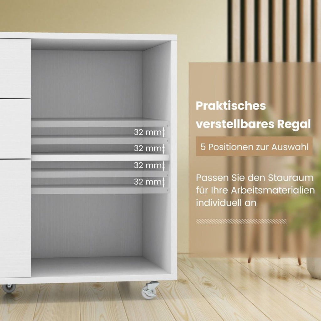 Rollcontainer Mit 3 Schubladen Aktenschrank Mit Rollen Und Offenen Fächern Weiß/Rustikal Braun