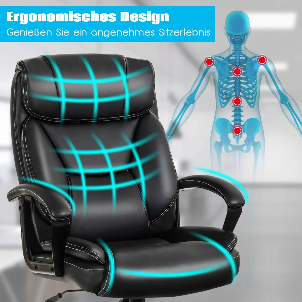 Bürostuhl Chefsessel Höhenverstellbarer Computerstuhl 360 ° Drehbar Belastbar Bis 220Kg