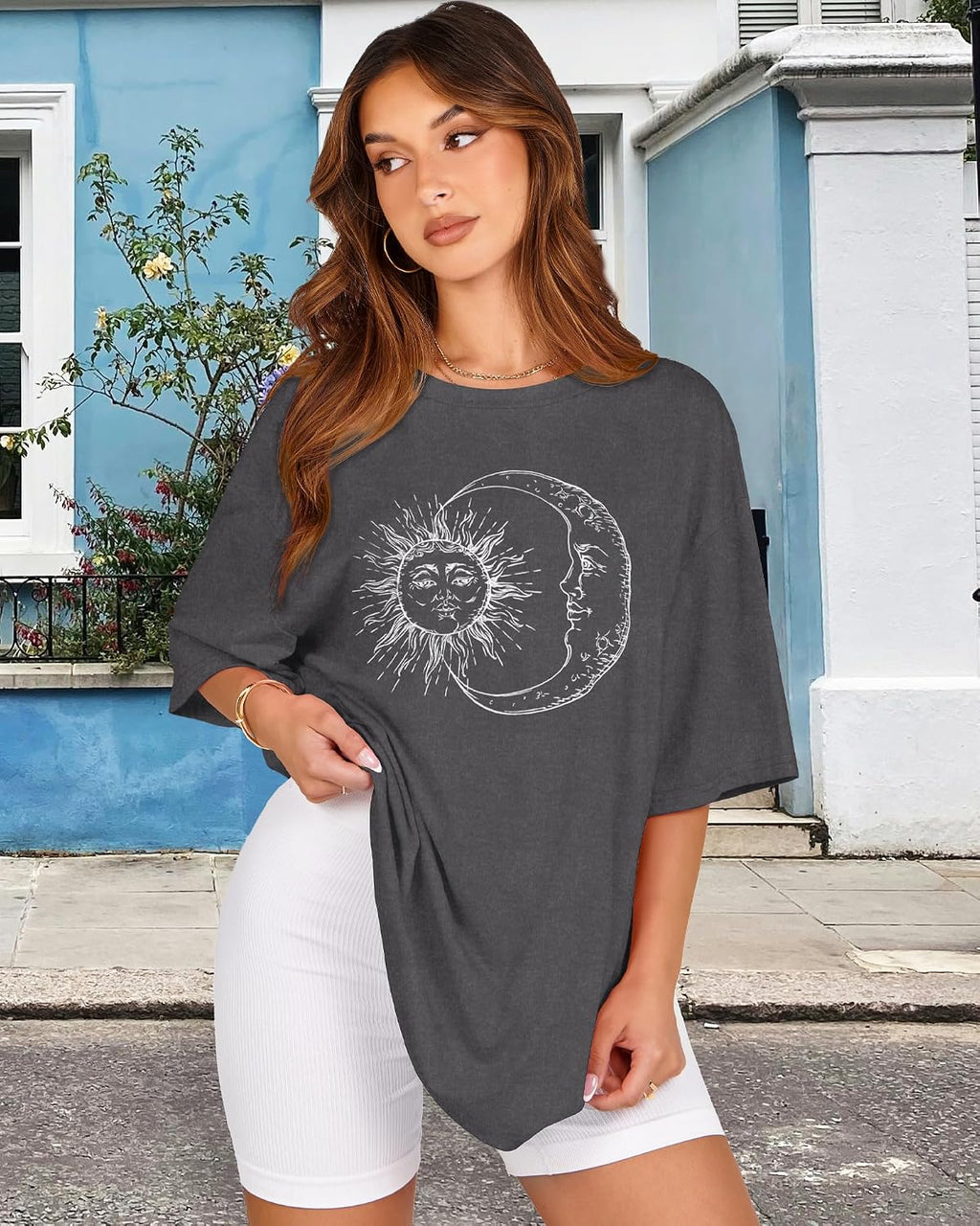 Tshirt Damen Sommer Tops Kurzarm Oversize Bluse Rundhals Casual Oberteil