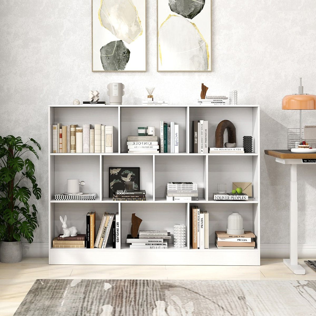 Bücherregal Mit 10 Fächern Standregal Mit 3 Ebenen Würfelregal Büroregal 140 X 24 X 104 Cm Natur/Weiß