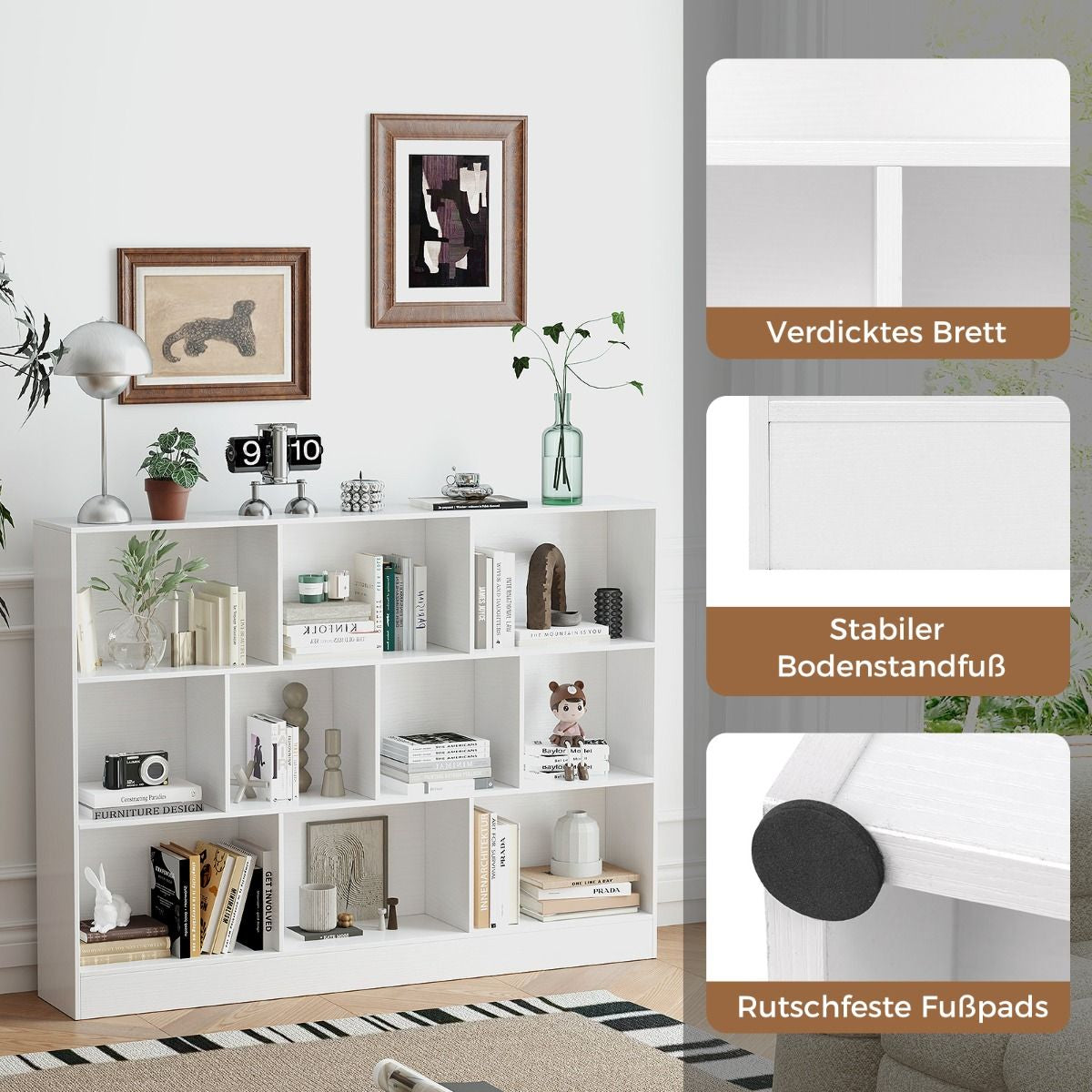 Bücherregal Mit 10 Fächern Standregal Mit 3 Ebenen Würfelregal Büroregal 140 X 24 X 104 Cm Natur/Weiß