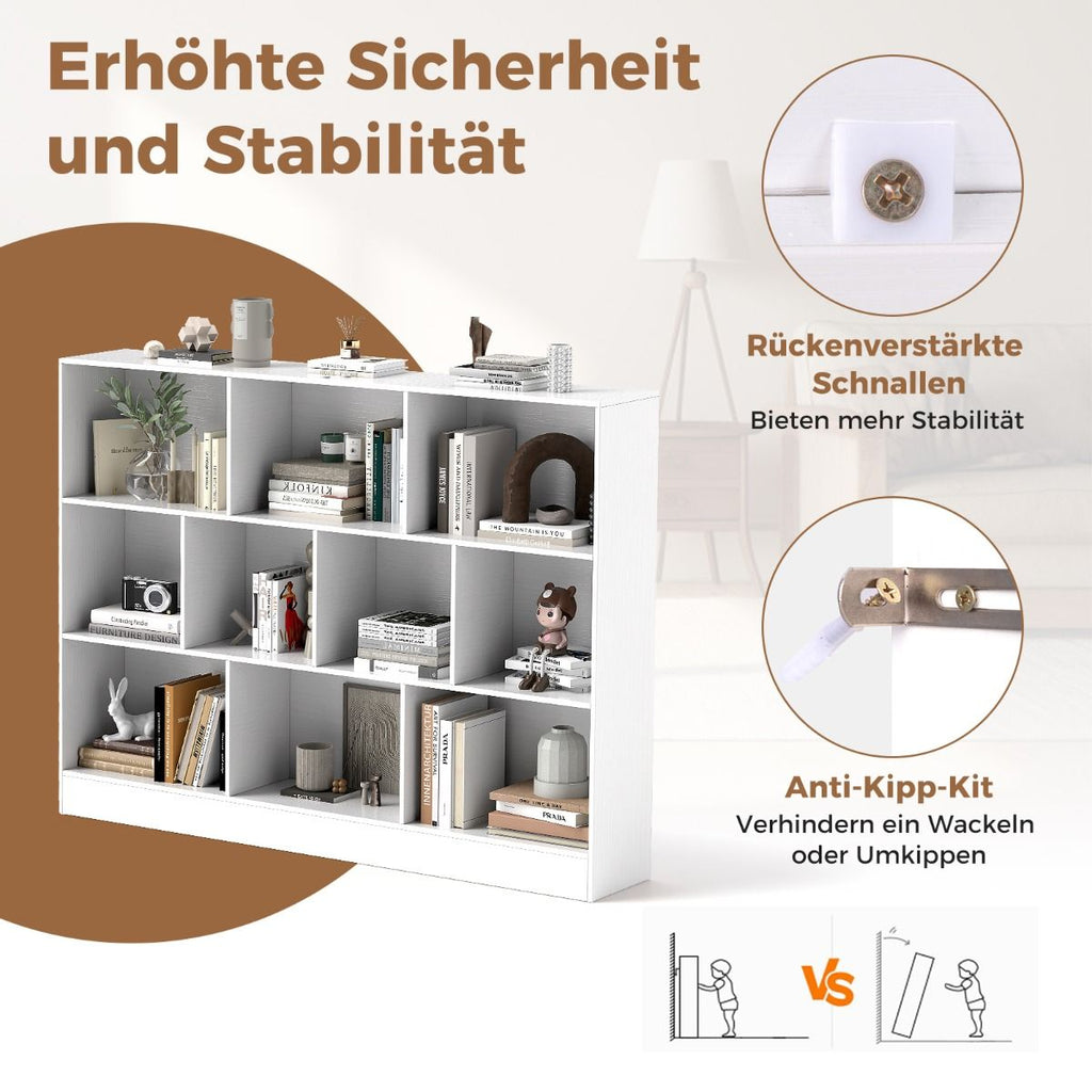 Bücherregal Mit 10 Fächern Standregal Mit 3 Ebenen Würfelregal Büroregal 140 X 24 X 104 Cm Natur/Weiß