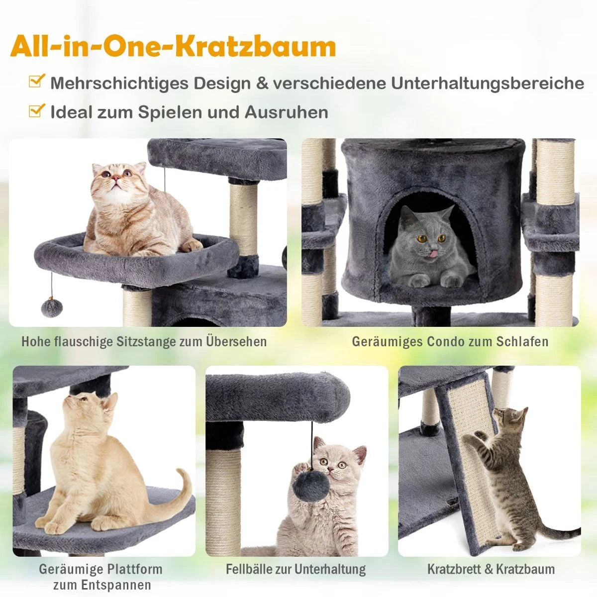 170Cm Kratzbaum Kletterbaum Katzenbaum Katzenkratzbaum Kratzmöbel Kratzstämme Höhle Mit Spielbälle