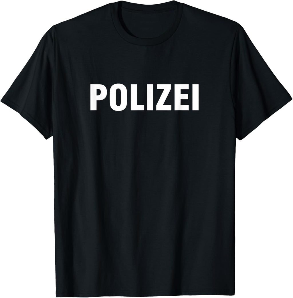 Polizei T-Shirt Print Druck Für Kinder Fasching Kaneval T-Shirt Schwarz S Crew-Ausschnitt Kurzarm Klassische Passform Polyester 100%