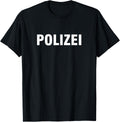 Polizei T-Shirt Print Druck Für Kinder Fasching Kaneval T-Shirt Schwarz S Crew-Ausschnitt Kurzarm Klassische Passform Polyester 100%
