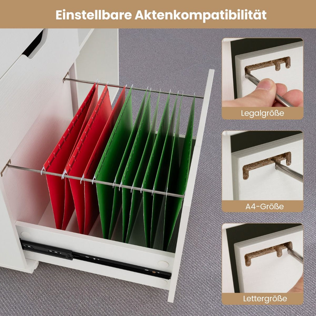 Rollcontainer Mit 3 Schubladen Aktenschrank Mit Rollen Und Offenen Fächern Weiß/Rustikal Braun