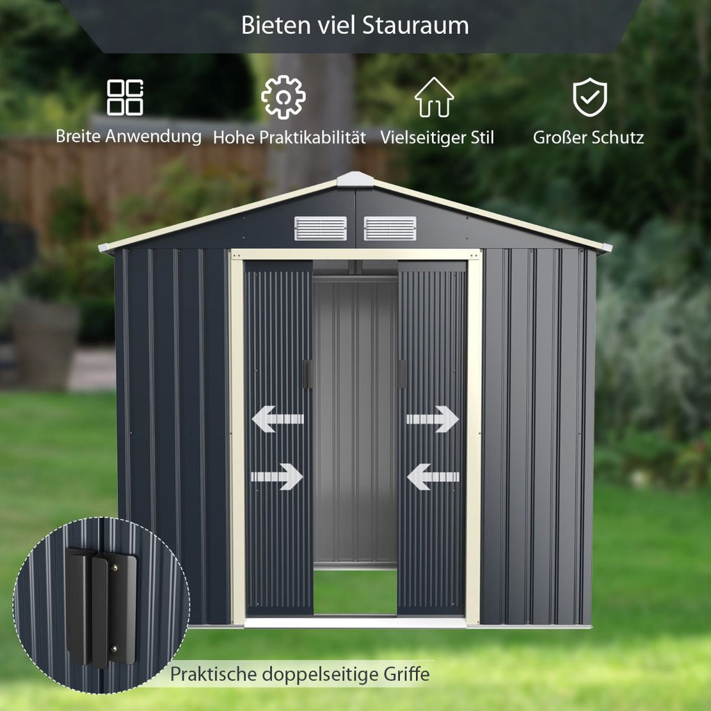 Outdoor-Metallschuppen Gartenhaus Aus Stahl Schuppen 213 X 162 X 117 Cm Grau