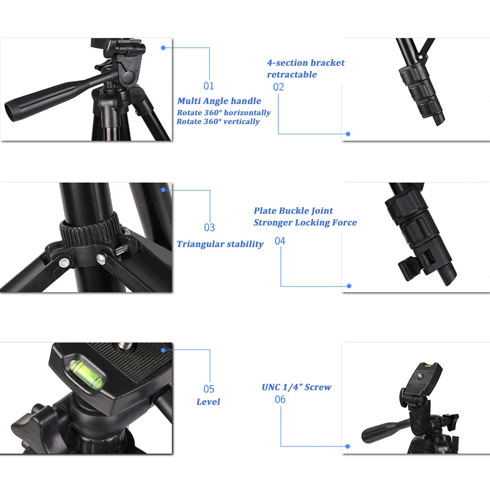NA-3120 Phone Tripod Stand 40Inch Universal Photography for Gopro Iphone Samsung Xiaomi Huawei Phone Aluminum Travel Tripode Par