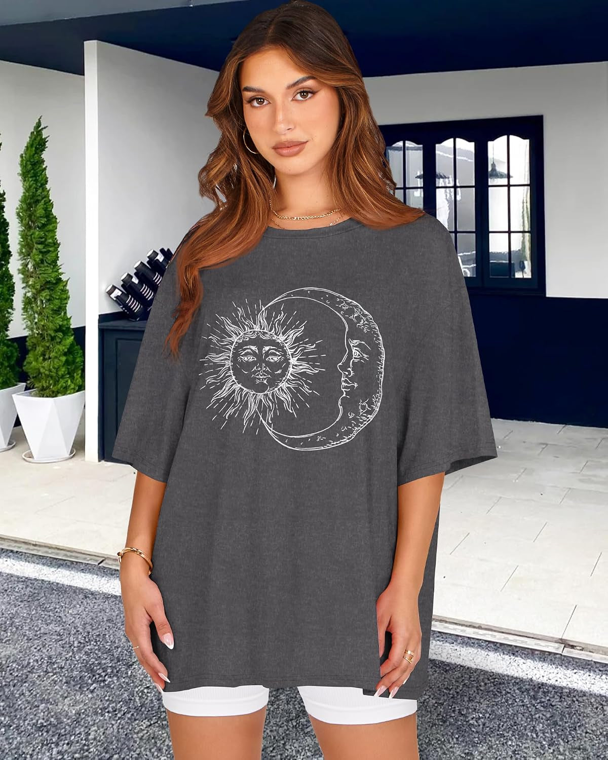 Tshirt Damen Sommer Tops Kurzarm Oversize Bluse Rundhals Casual Oberteil