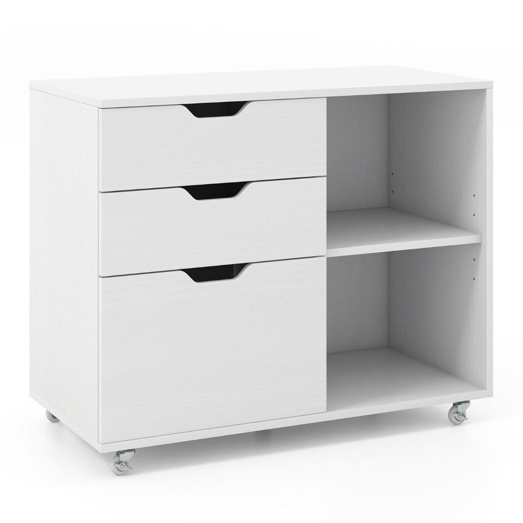 Rollcontainer Mit 3 Schubladen Aktenschrank Mit Rollen Und Offenen Fächern Weiß/Rustikal Braun