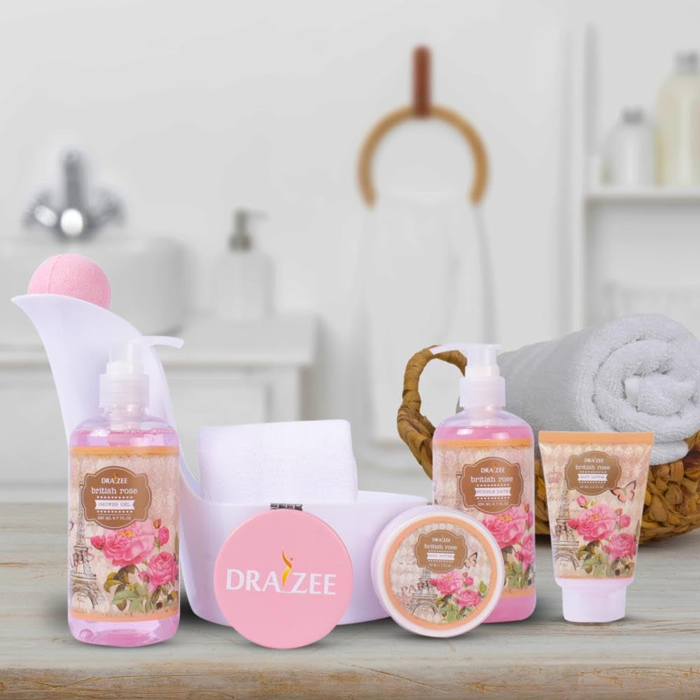 Heel Shoe Spa Gift Basket for Women, 8 Pc British Rose Scented | Spa Gift Set, Luxury Self Care Kit for Mom, Relaxing Bath and Body Set, Home Spa Gifts for Her