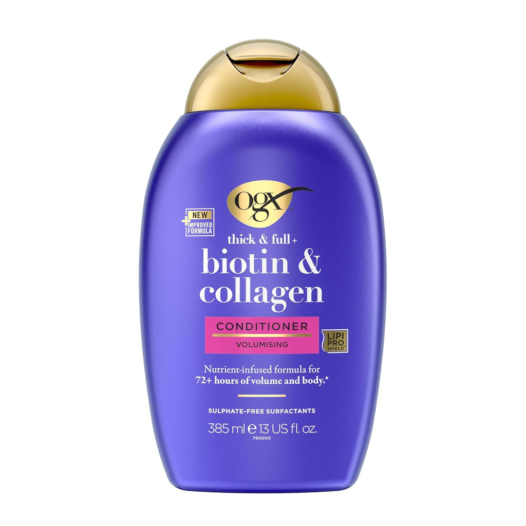 OGX Biotin & Collagen Conditioner (385 Ml), Reichhaltige Haarspülung Für 72H+ Volumen & Fülle Mit Biotin & Kollagen, Haarpflege Volumen Spülung Für Feines & Dünnes Haar Mit Lipipro Shield Technologie