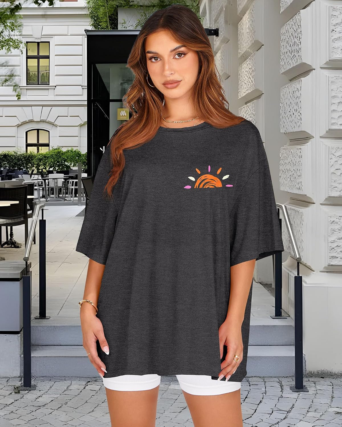 Tshirt Damen Sommer Tops Kurzarm Oversize Bluse Rundhals Casual Oberteil