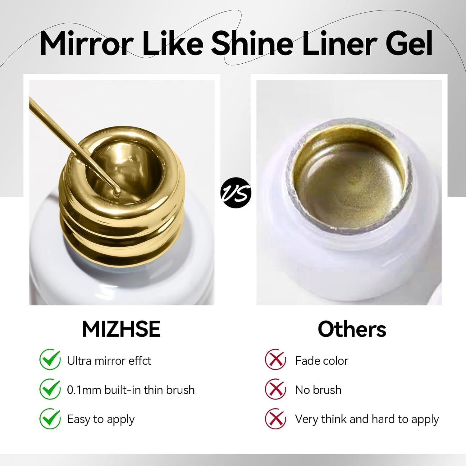 MIZHSE Metallic Painting Gel Set - 2 Farben Sliver Und Gold Painting Gel, 3D Crome Glue Nail UV, Gold Pigment Nagel, Metallic Silber UV Lack, Liner Nail Art 7Ml 2PCS