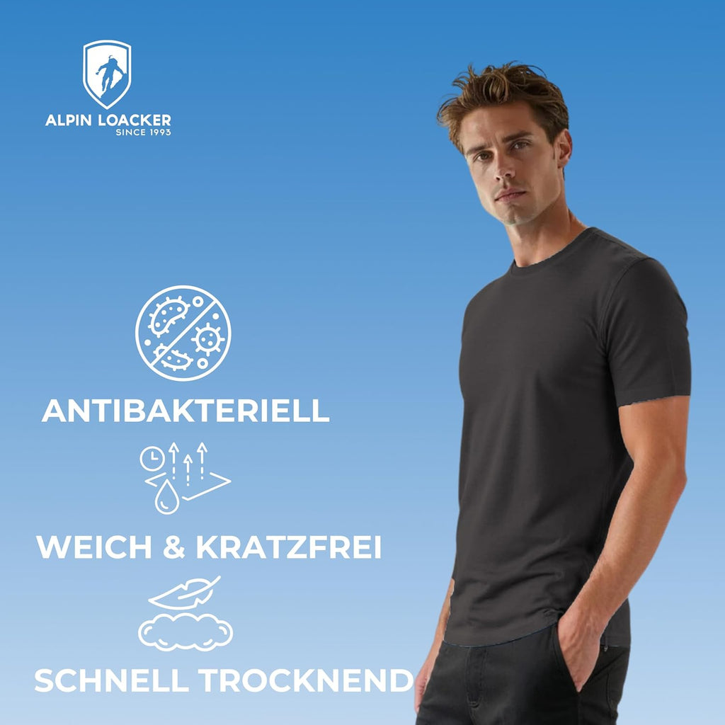 ALPIN LOACKER Merino Shirt Herren Kurzarm I Antischweißshirt I Merinowolle Tshirt I Thermooberteil Atmungsaktiv