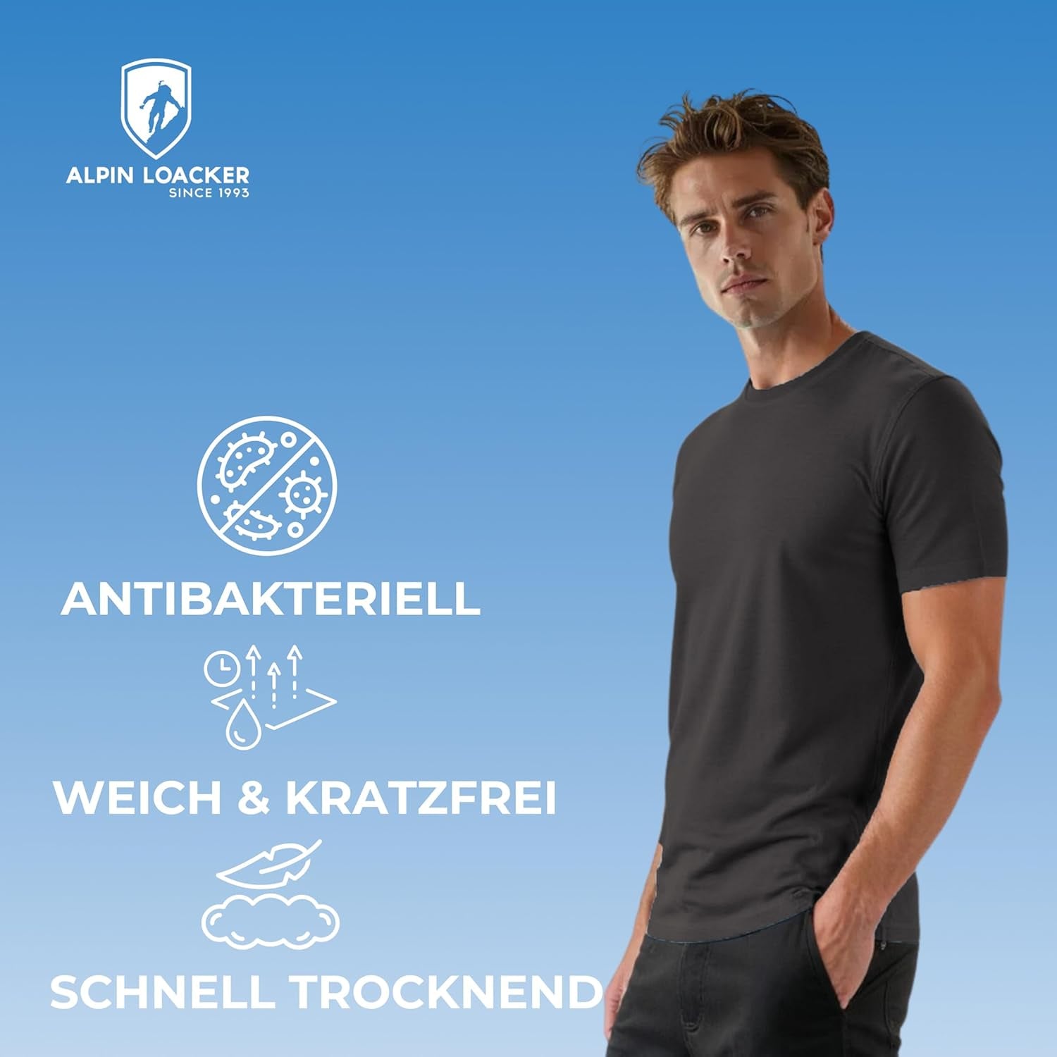 ALPIN LOACKER Merino Shirt Herren Kurzarm I Antischweißshirt I Merinowolle Tshirt I Thermooberteil Atmungsaktiv