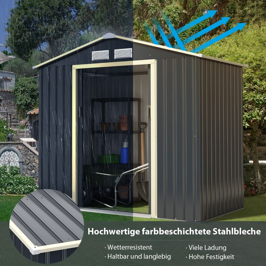 Outdoor-Metallschuppen Gartenhaus Aus Stahl Schuppen 213 X 162 X 117 Cm Grau