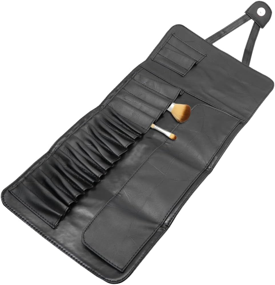 DOITOOL Tragbare Kosmetiktasche Aus Pu Mit Organizer Für 18 Make up Pinsel Kompakte Bürstentasche Schwarz Leichte Schminkpinseltasche Für Zuhause Und Reisen