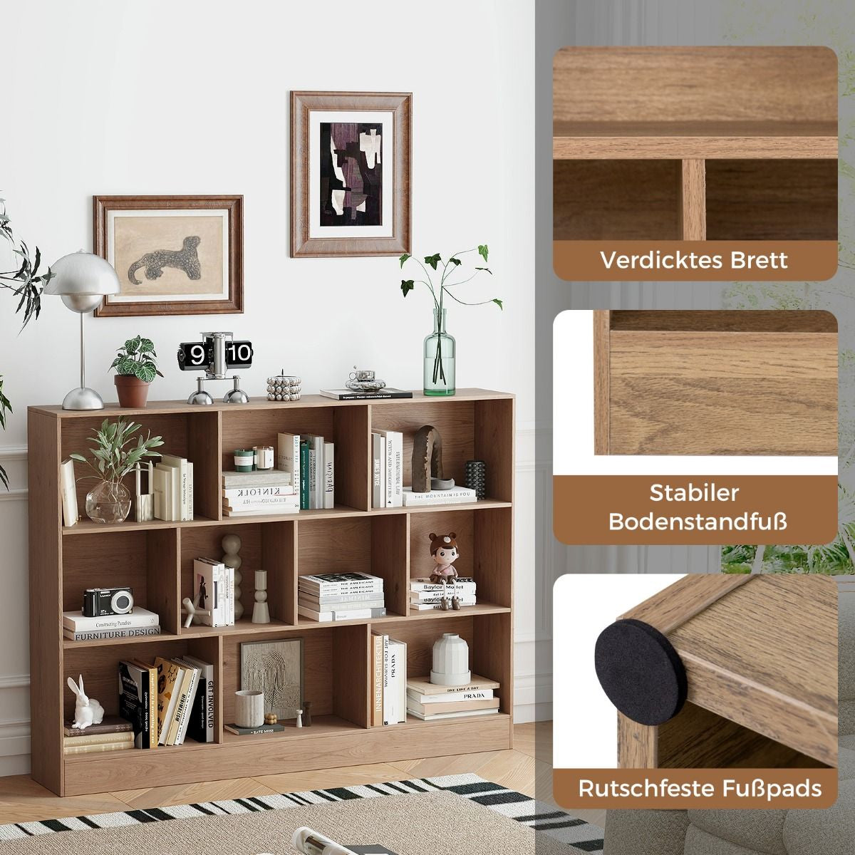Bücherregal Mit 10 Fächern Standregal Mit 3 Ebenen Würfelregal Büroregal 140 X 24 X 104 Cm Natur/Weiß