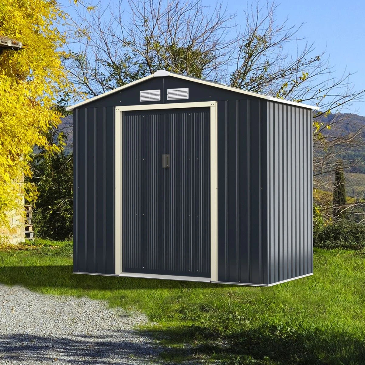 Outdoor-Metallschuppen Gartenhaus Aus Stahl Schuppen 213 X 162 X 117 Cm Grau