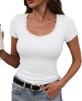 Terecey Tshirt Damen Basic Slim Fit Einfarbig Tops Sommer Sexy Tee Kurzarm Elegant Shirts Stretch Ribbed Oberteile S-XXL