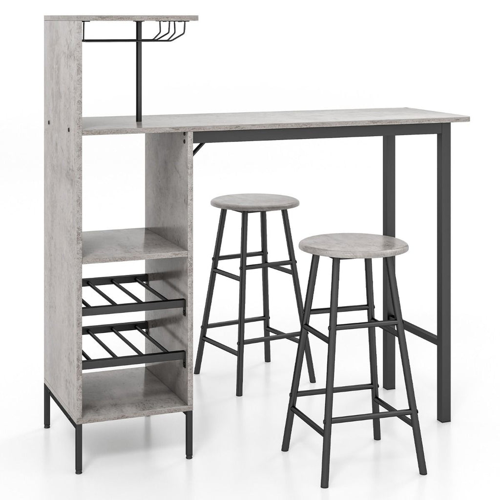 3-Teiliges Bartisch- & Stuhl-Set Industrieller Pub-Tisch & Hocker Grau