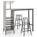 3-Teiliges Bartisch- & Stuhl-Set Industrieller Pub-Tisch & Hocker Grau