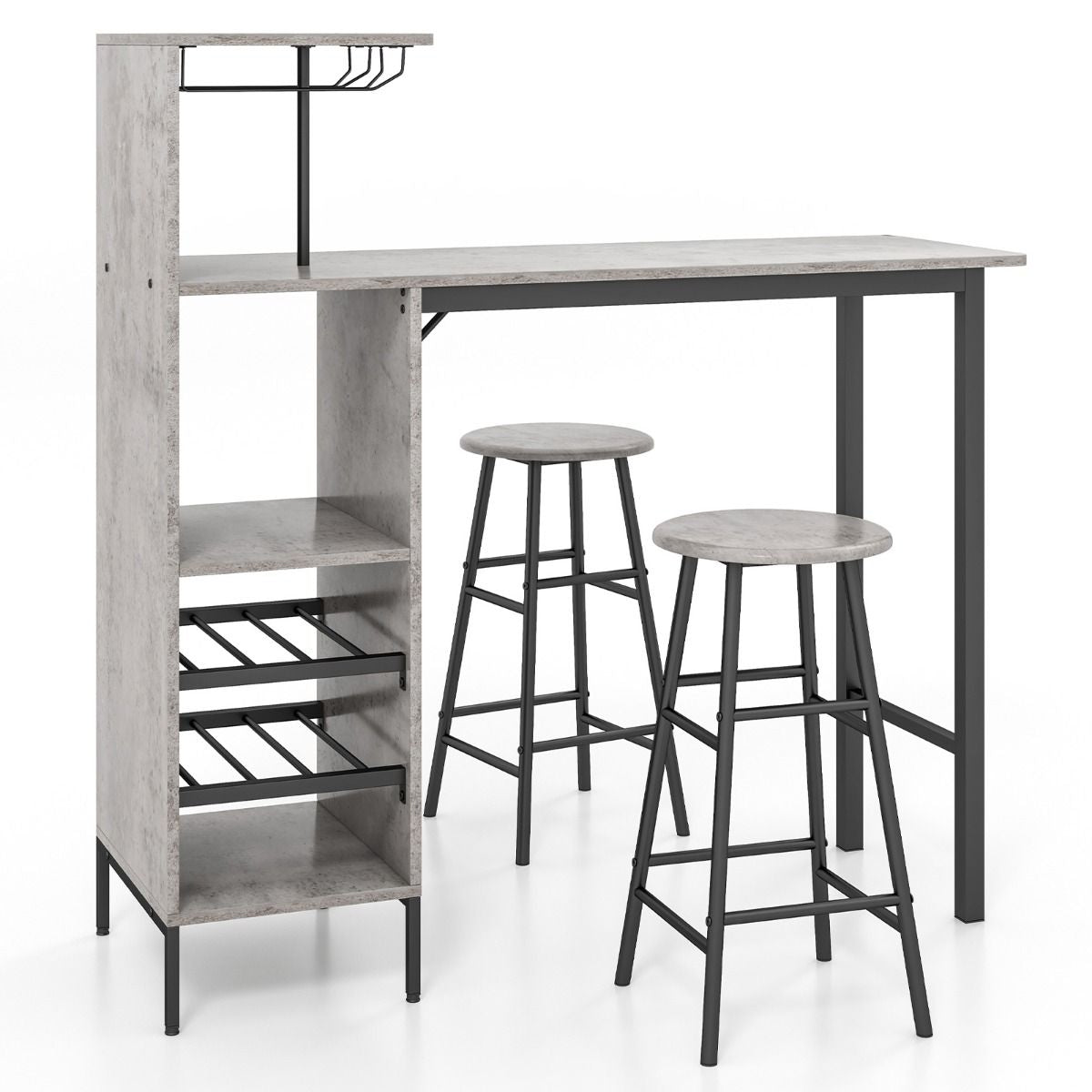 3-Teiliges Bartisch- & Stuhl-Set Industrieller Pub-Tisch & Hocker Grau