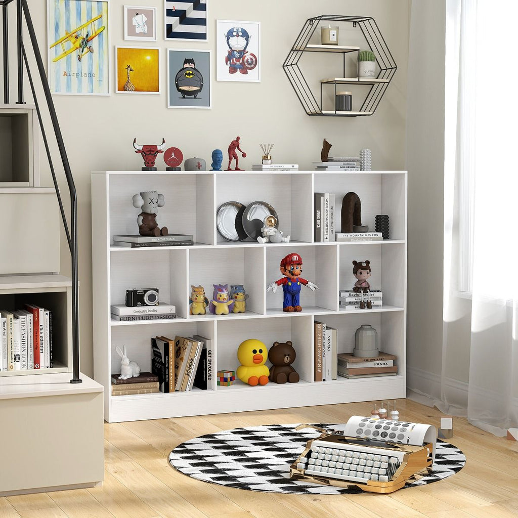 Bücherregal Mit 10 Fächern Standregal Mit 3 Ebenen Würfelregal Büroregal 140 X 24 X 104 Cm Natur/Weiß