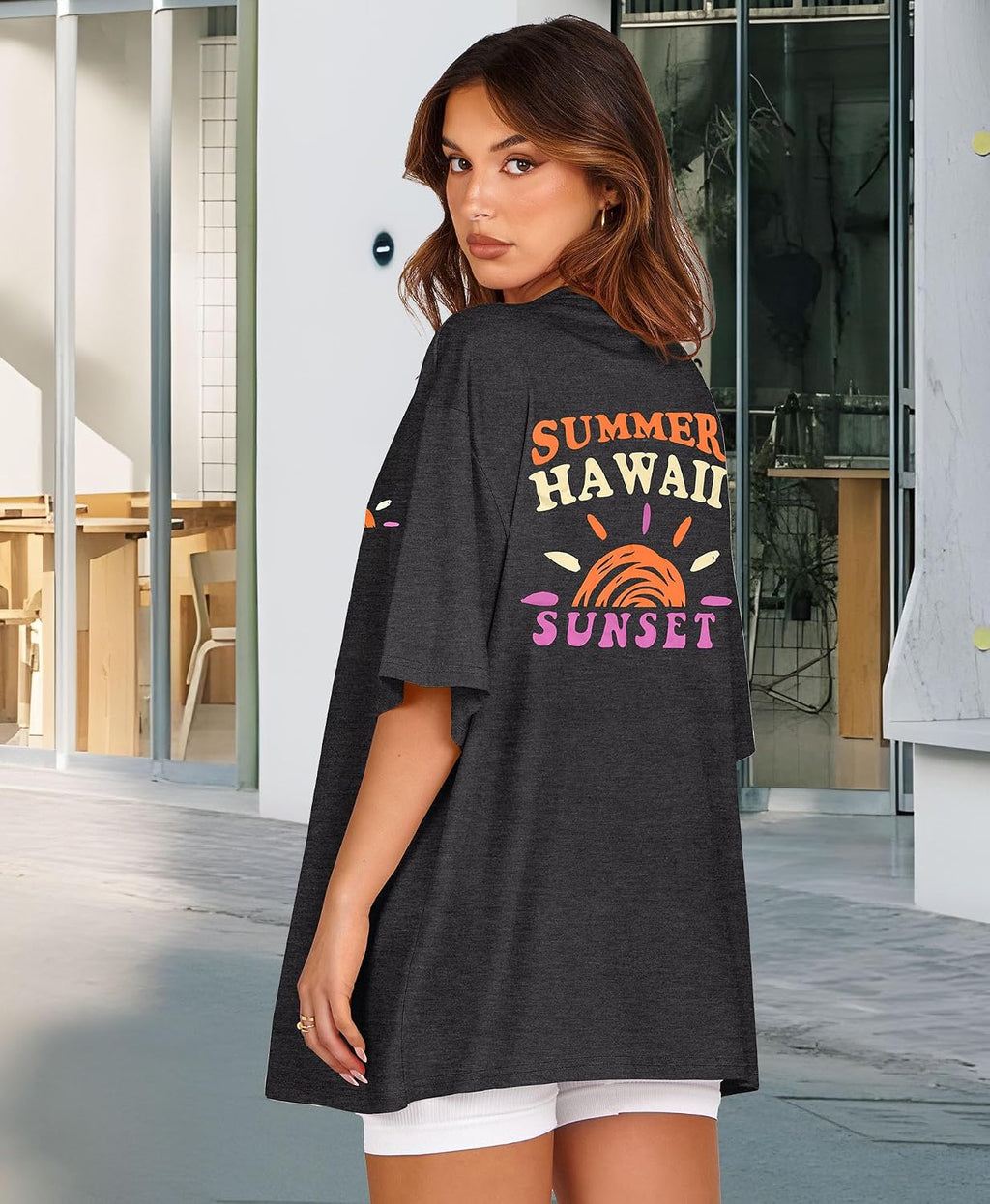 Tshirt Damen Sommer Tops Kurzarm Oversize Bluse Rundhals Casual Oberteil