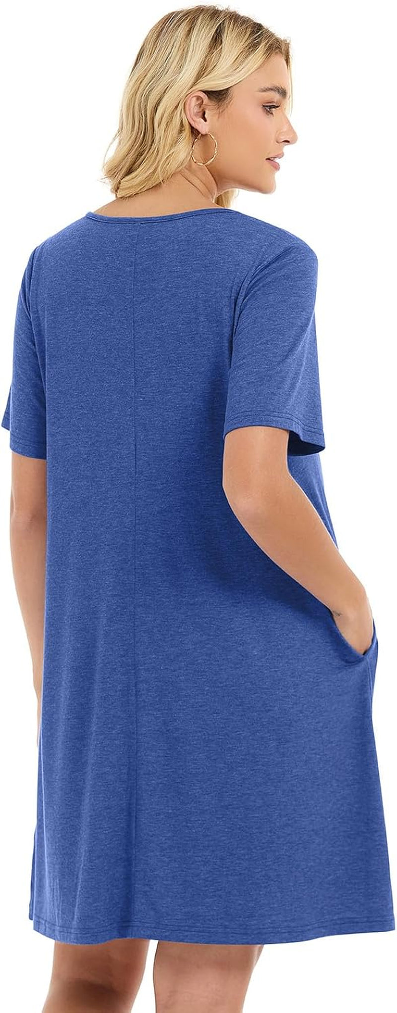 Sommerkleid Damen Kurzarm Rundhals Tshirt Kleid Front Plissee Freizeitkleid Mit Taschen
