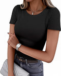 Ekouaer Damen 1&3 Pack T-Shirts Gerippt Kurzarm Oberteil XS-XXL | Slim-Fit, Stretch-Fit, Basics; Streetwear, Sport, Layer Base