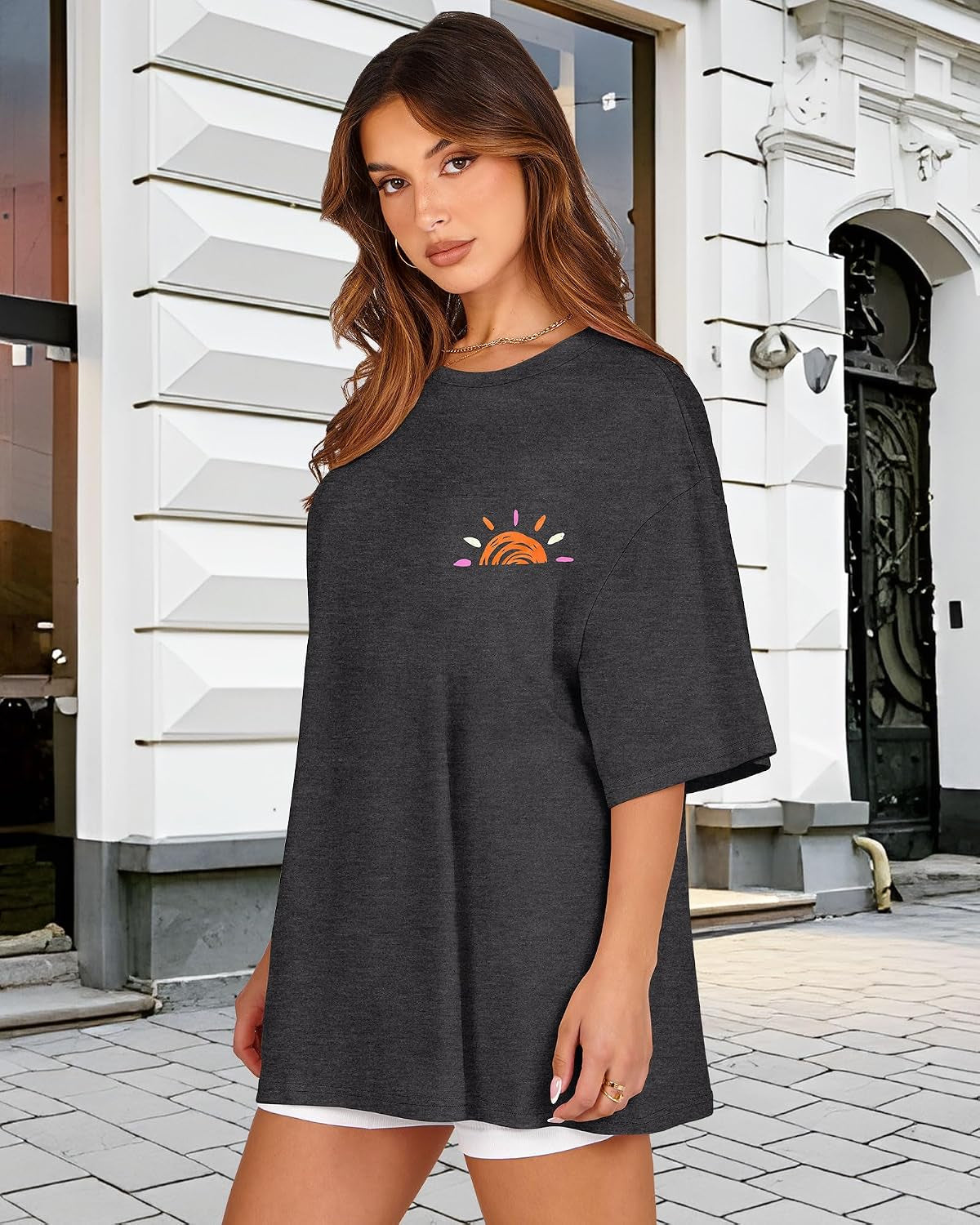 Tshirt Damen Sommer Tops Kurzarm Oversize Bluse Rundhals Casual Oberteil