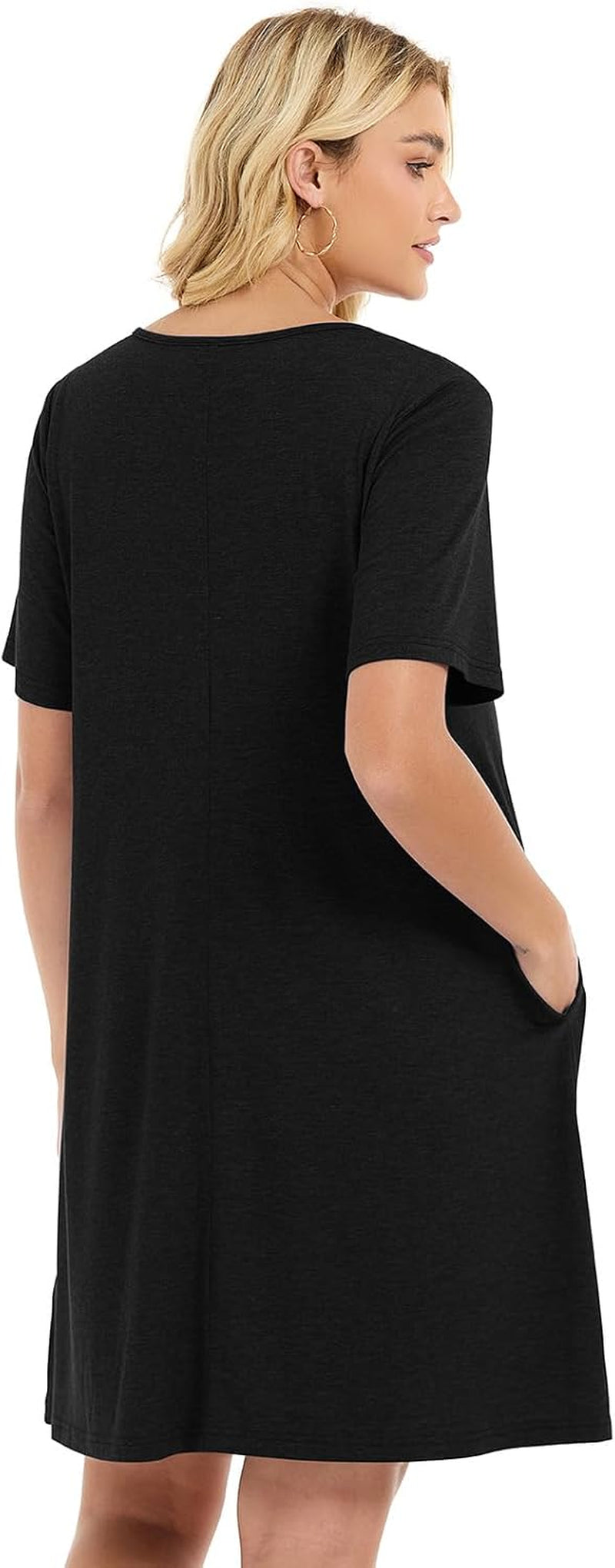 Sommerkleid Damen Kurzarm Rundhals Tshirt Kleid Front Plissee Freizeitkleid Mit Taschen