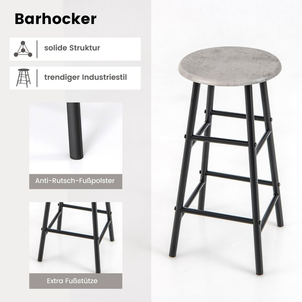 3-Teiliges Bartisch- & Stuhl-Set Industrieller Pub-Tisch & Hocker Grau