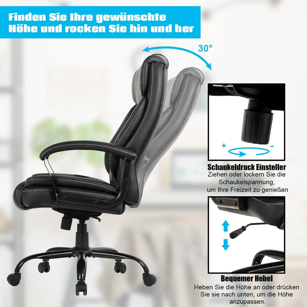Bürostuhl Chefsessel Höhenverstellbarer Computerstuhl 360 ° Drehbar Belastbar Bis 220Kg