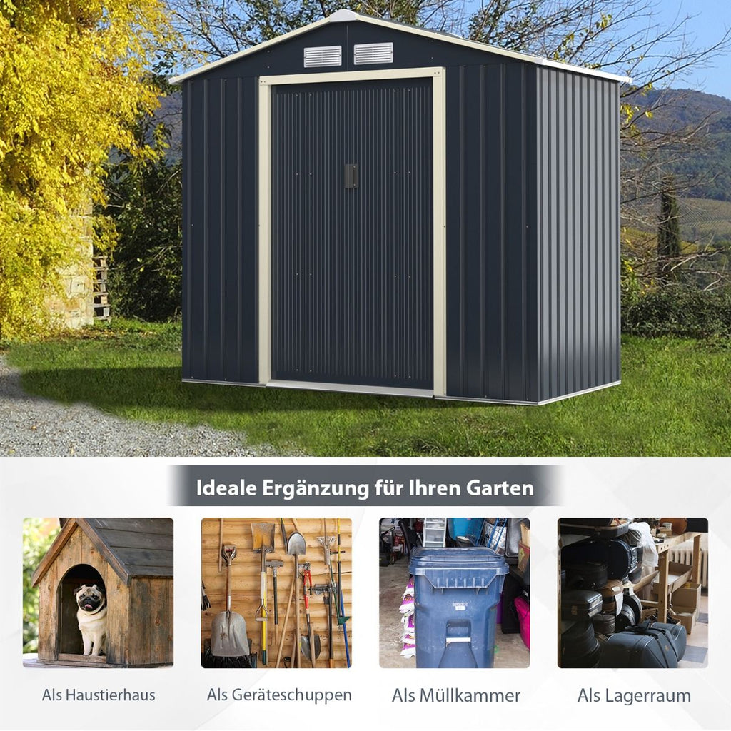 Outdoor-Metallschuppen Gartenhaus Aus Stahl Schuppen 213 X 162 X 117 Cm Grau
