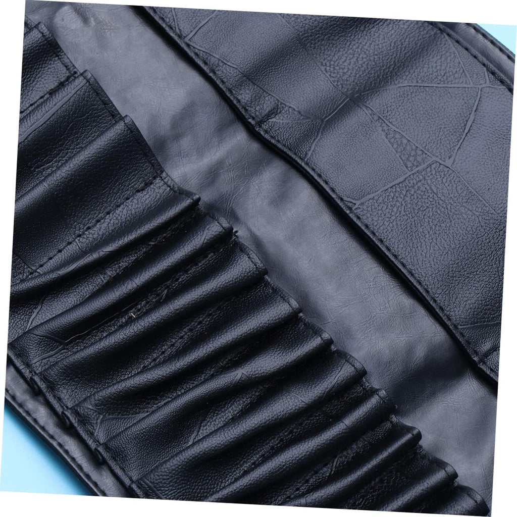 DOITOOL Tragbare Kosmetiktasche Aus Pu Mit Organizer Für 18 Make up Pinsel Kompakte Bürstentasche Schwarz Leichte Schminkpinseltasche Für Zuhause Und Reisen