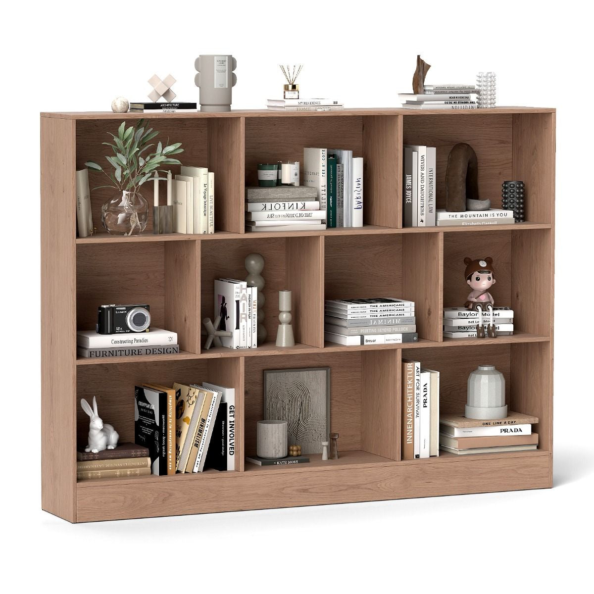 Bücherregal Mit 10 Fächern Standregal Mit 3 Ebenen Würfelregal Büroregal 140 X 24 X 104 Cm Natur/Weiß